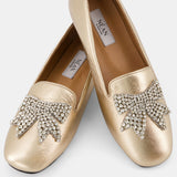 Nean Square Toe Bow Trim Ballerinas Gold
