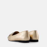 Nean Square Toe Bow Trim Ballerinas Gold
