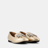 Nean Square Toe Bow Trim Ballerinas Gold