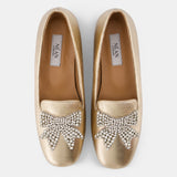 Nean Square Toe Bow Trim Ballerinas Gold