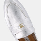 Nean Leather Metallic Embellished Charms Loafers Silver