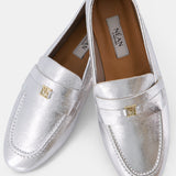 Nean Leather Metallic Embellished Charms Loafers Silver
