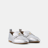 Nean Leather Metallic Embellished Charms Loafers Silver