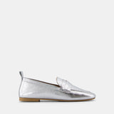 Nean Leather Metallic Embellished Charms Loafers Silver
