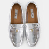 Nean Leather Metallic Embellished Charms Loafers Silver