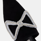 Nean Bow Detail Crystal Embellished Flat Mules  Black