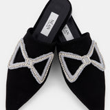 Nean Bow Detail Crystal Embellished Flat Mules  Black