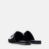 Nean Bow Detail Crystal Embellished Flat Mules  Black