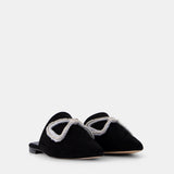 Nean Bow Detail Crystal Embellished Flat Mules  Black