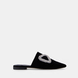 Nean Bow Detail Crystal Embellished Flat Mules  Black