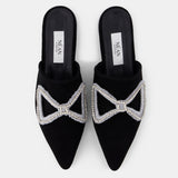Nean Bow Detail Crystal Embellished Flat Mules  Black