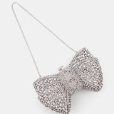 Nean Bow Clutch Bags Crystal Embellished Silver