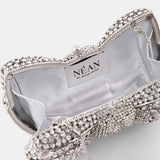 Nean Bow Clutch Bags Crystal Embellished Silver