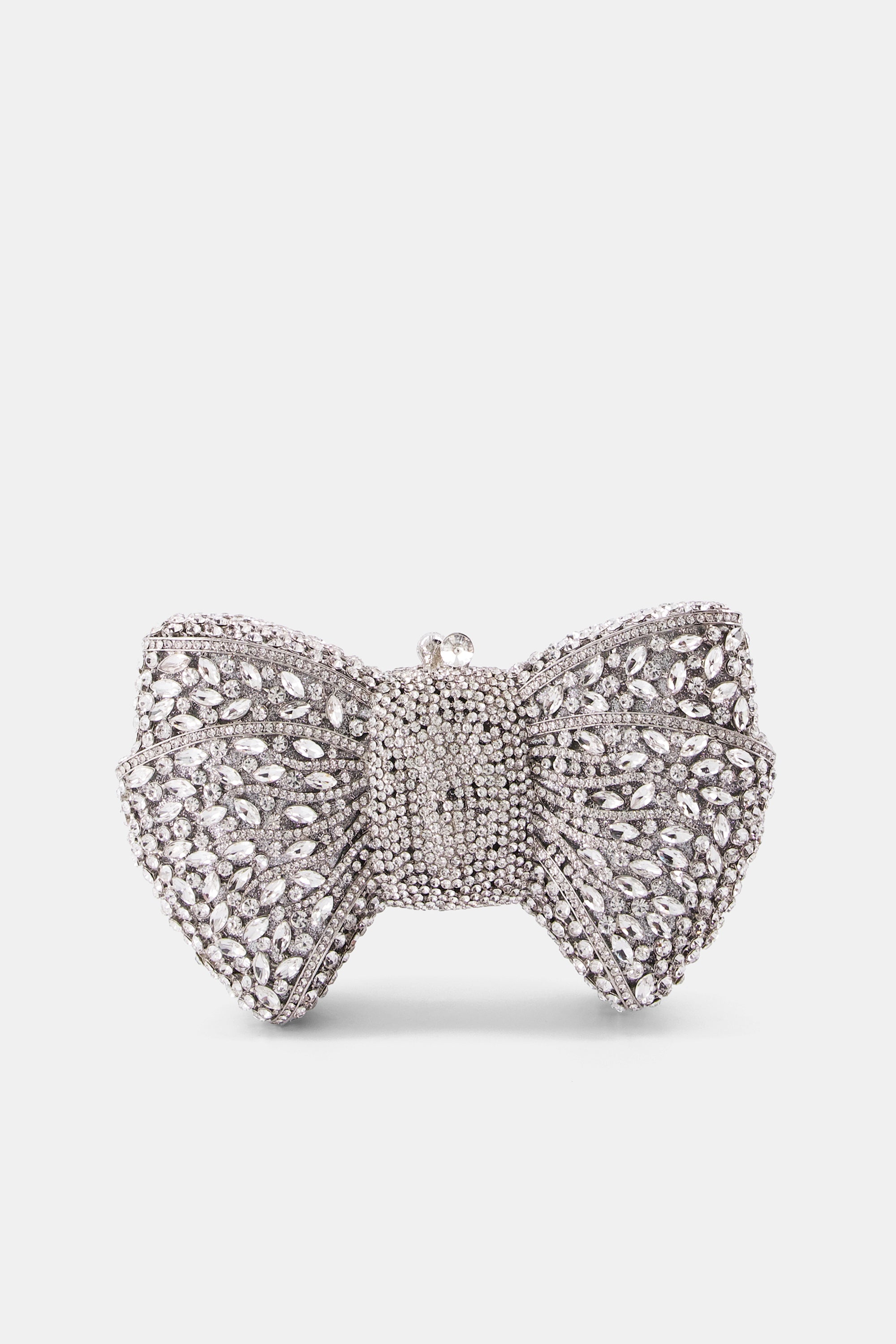 Nean Bow Clutch Bags Crystal Embellished Silver