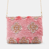 Nean Solid Sequins Embellished Clutch Bag Pink