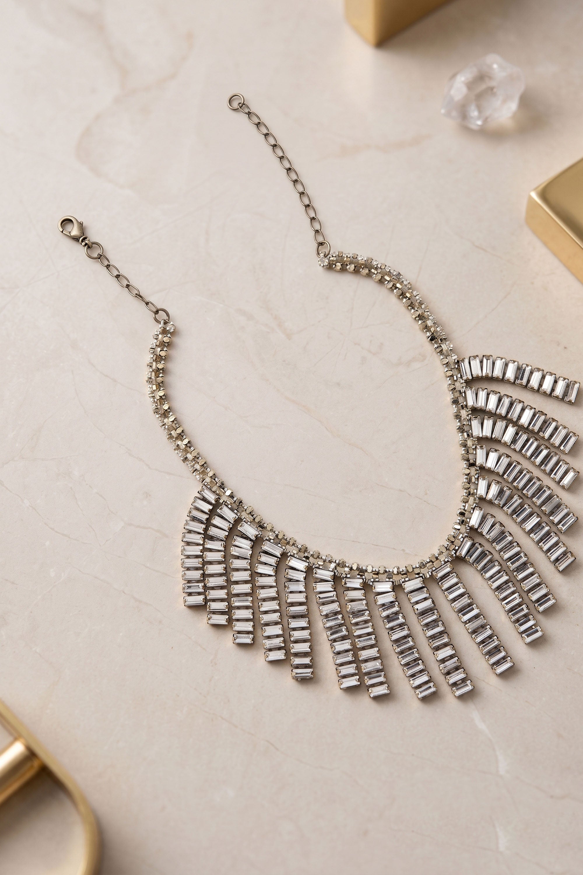 Crystal Embellished Tassels Chocker Necklace