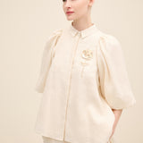 Linen Puff-Sleeve Blouse