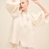 Linen Puff-Sleeve Blouse