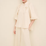 Linen Puff-Sleeve Blouse