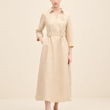 Belted Linen Midi Dress