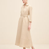 Belted Linen Midi Dress