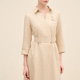 Belted Linen Midi Dress