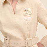 Belted Linen Midi Dress