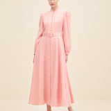 Belted Buttoned Linen Midi Dress