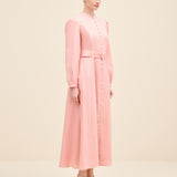 Belted Buttoned Linen Midi Dress
