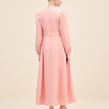 Belted Buttoned Linen Midi Dress