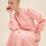 Belted Buttoned Linen Midi Dress