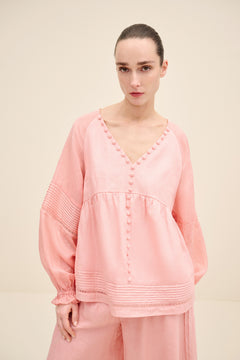 Button-Detail Linen Blouse