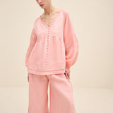 Button-Detail Linen Blouse