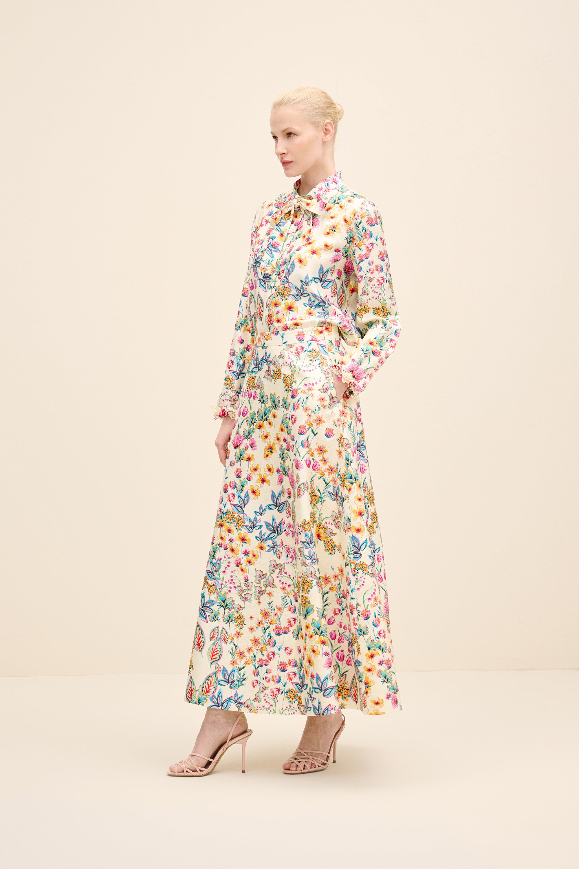 Floral Silk Midi Skirt