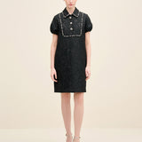 Embellished Collar Jacquard Midi Dress