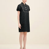 Embellished Collar Jacquard Midi Dress