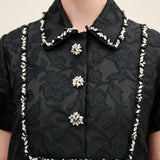 Embellished Collar Jacquard Midi Dress