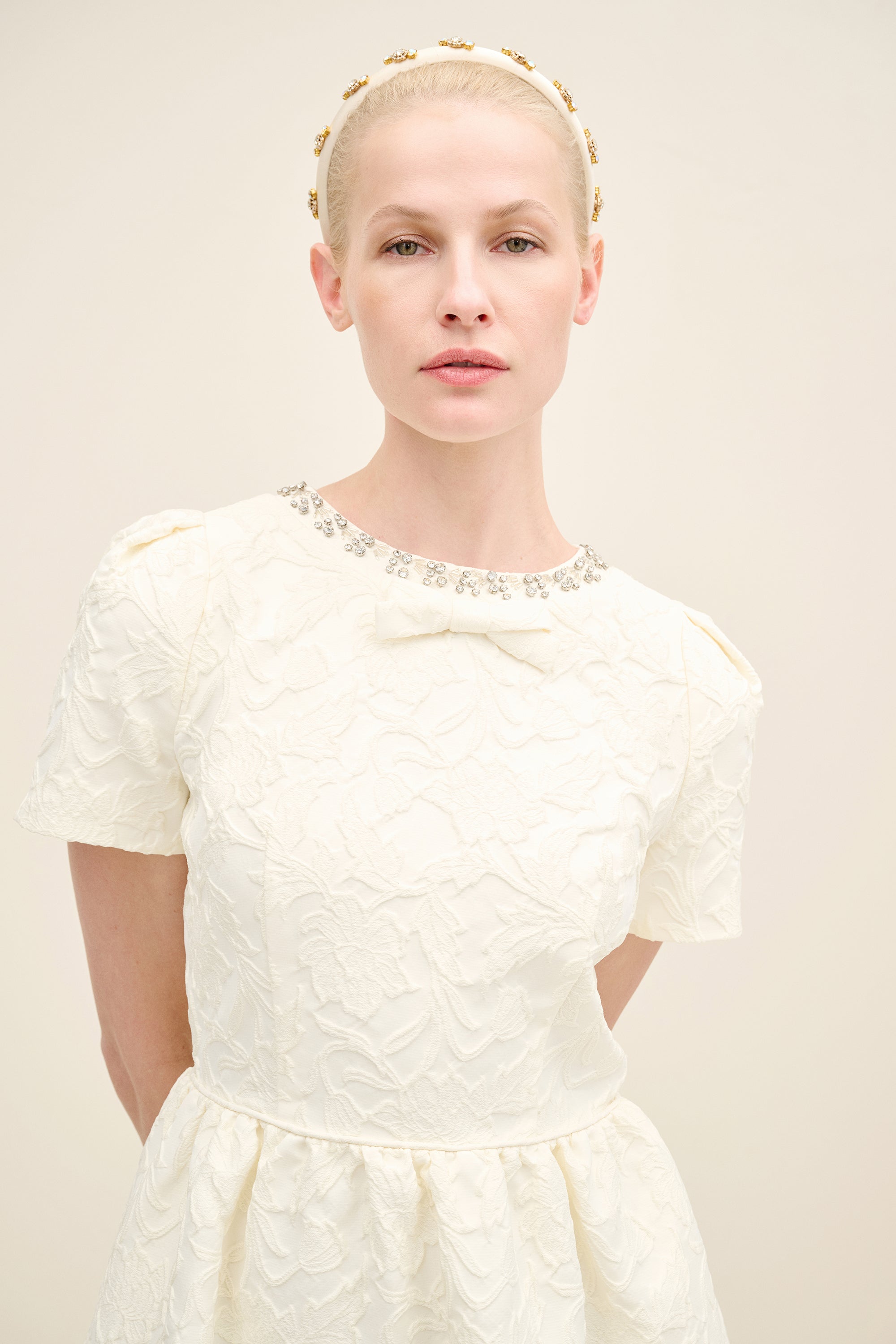 Embellished Bib Jacquard Mini Dress