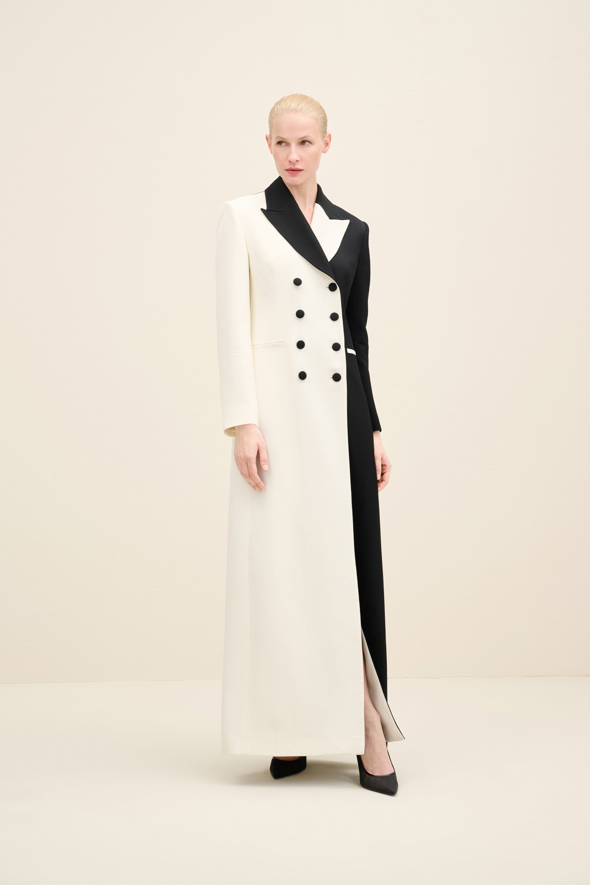Double-Breasted Long Blazer