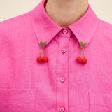 Cherry-Needlework Linen Shirt