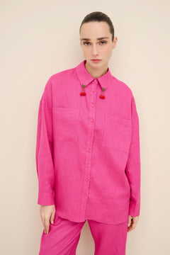 Cherry-Needlework Linen Shirt