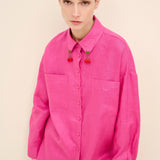 Cherry-Needlework Linen Shirt
