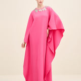 Bow Embellished-Neck Kaftan Gown