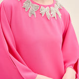 Bow Embellished-Neck Kaftan Gown