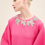 Bow Embellished-Neck Kaftan Gown