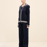 Striped Collar Cable-Knit Cotton Cardigan