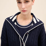 Striped Collar Cable-Knit Cotton Cardigan