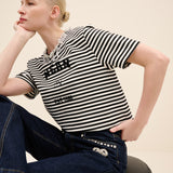 Crystal-Embellished Striped T-Shirt