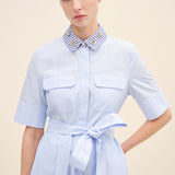 Embellished Collar Cotton Shirt Dress