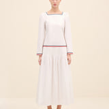 Scallop-Trim Cotton Midi Dress